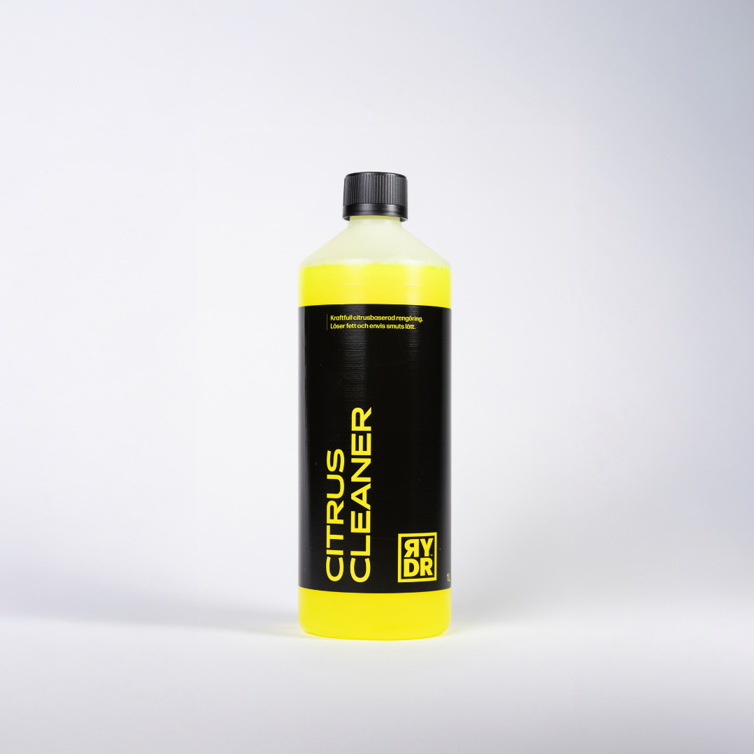 Vit flaska med gul RYDR Citrus cleaner, 1L